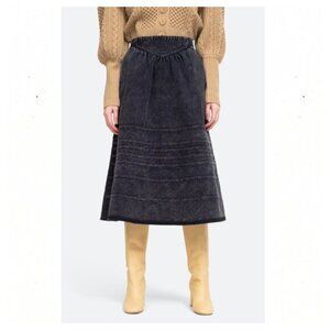 SEA NY Denim Acid Wash A Line Maura Midi Skirt